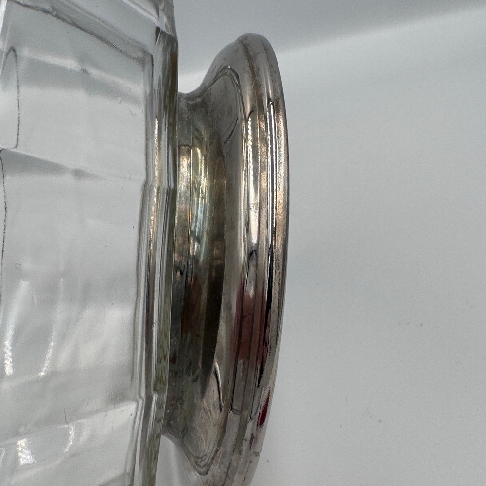 Vintage Faceted Glass Bowl Dish Silver Tone Pedestal Base Clear Decor - Picture 8 of 16